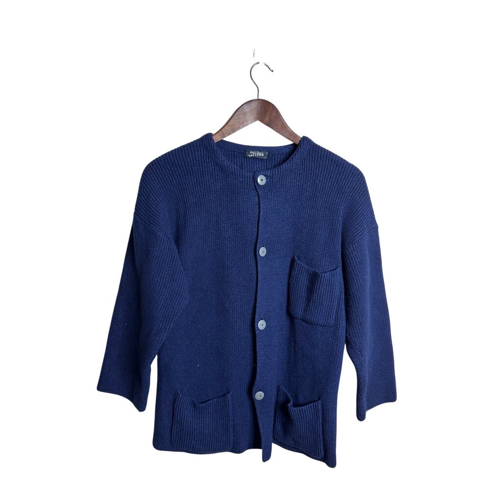 Vintage Jean Paul Gaultier Wool Cardigan Size 9 Small Navy 1980-90's